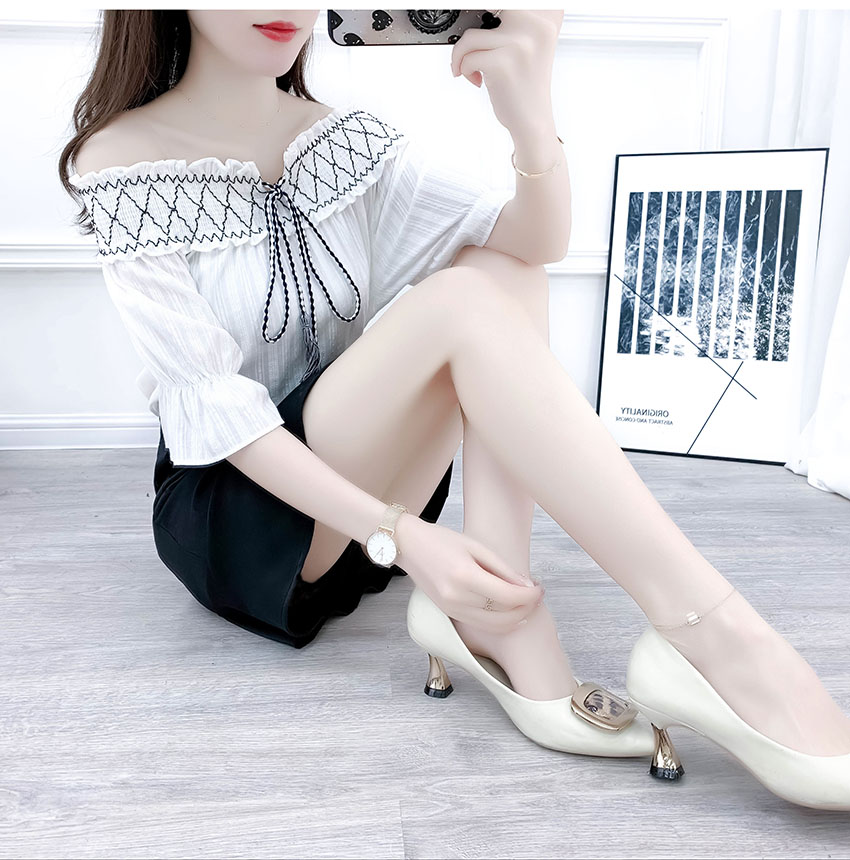 VK旗艦店 韓國風一字領雪紡衫魚尾套裝短袖裙裝