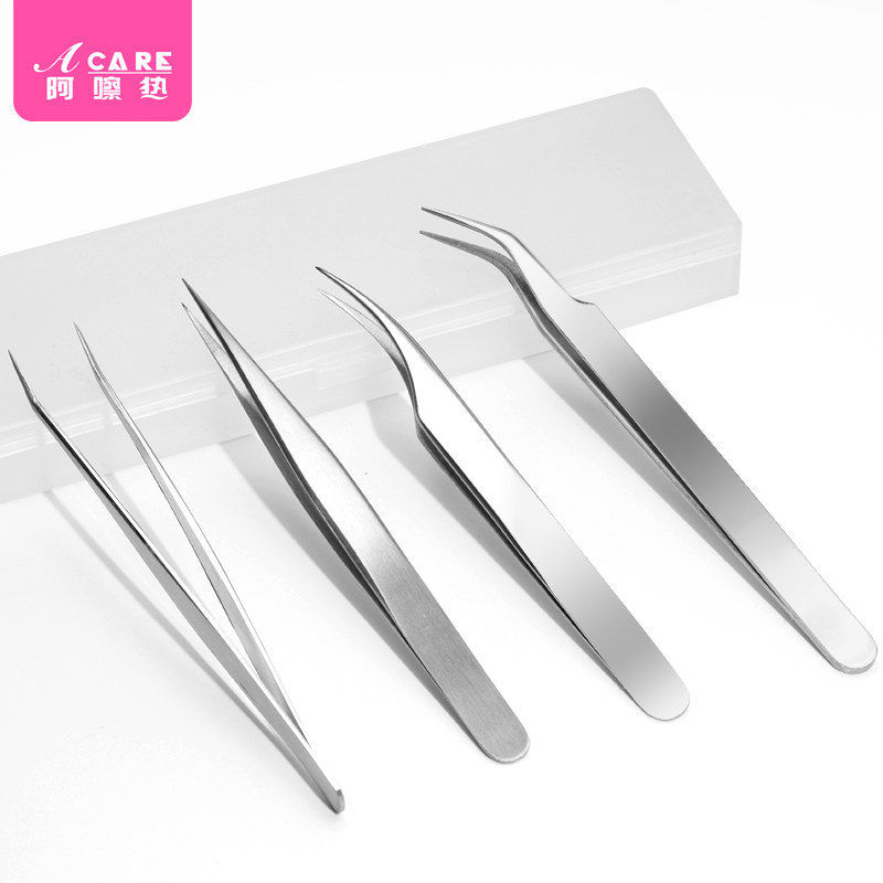 Stainless Steel Precision Graft False Eyelash Antistatic Tweezer Blooming Custard Elbow Clips Beauty Mascara Tool Suit