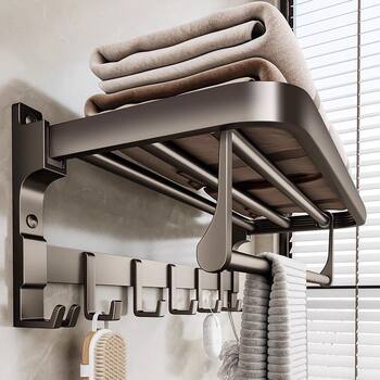 Punch gun grey towel rack bathroom towel storage rack bathroom toilet wall-mounted space aluminum storage hanger