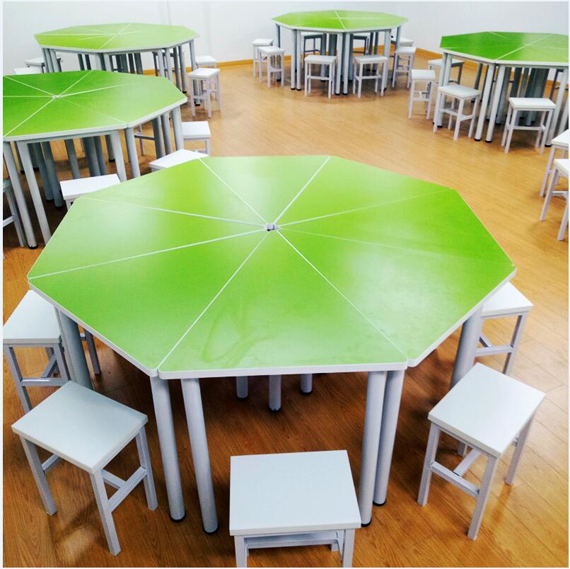 Student art painting color octagonal round desks and chairs group activities reading table psychological counseling splicing table