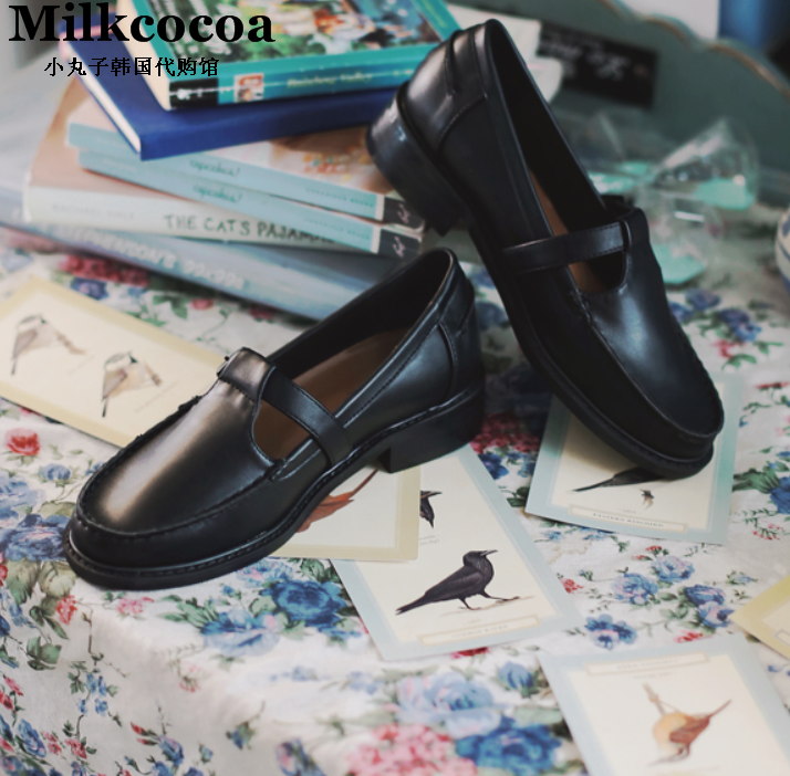 South Korea's official website milkcocoa September Autumn Women's Literature and Art Fan Academy Hollow Buckle Small Leather Shoes Flat Shoes