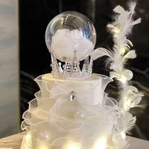 Tanabata decoration transparent crystal mousse ball cake bow diamond triangle crown mesh border birthday