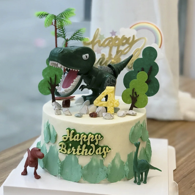 Dinosaur Cake Decorations Hem Decorated Children Boy Birthday Dinosaur Themed Coconut Tree Fence Birthday Cake Plugin