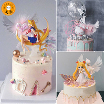 Cake decoration plush love bow crown silver bright wings insert girl heart baking dessert card