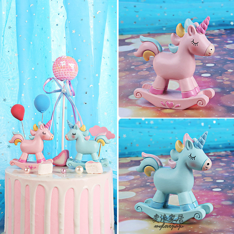 Cartoon Color Shake Horse Unicorn Children's Birthday Wedding Cake Decorated Puppy Swing Toy Baking