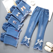 Childrens pants 2022 Spring autumn new elastic girl jeans CUHK Childrens pants Trumpet Pants