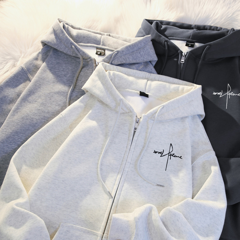 American Retro Hooded Sweatshirt for Men, Autumn and Winter 2025 New Style, Fleece-Lined and Thickeneded, Oversize Lazy Style Cardigan Jacket