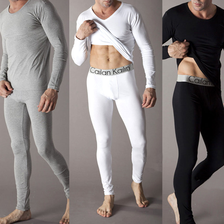 Modal autumn clothes sanitary pants suit men's winter V-neck bottoming thin cotton heating clothes white cotton sweater