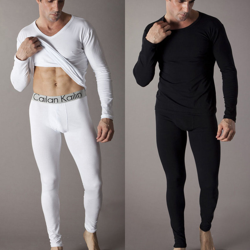 Pure cotton autumn clothes sanitary pants suit men's winter V collar bottom thin Modale fever coat white full cotton sweatshirt