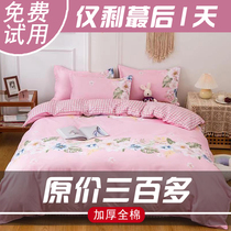 Four-piece set Cotton pure cotton 100 thickened brushed net red ins wind bedding duvet cover Sheet quilt cover Three-piece set