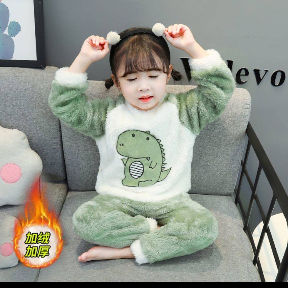 Autumn and winter clothes children's suits thickened plus velvet flannel boys and girls baby winter style Western style two-piece