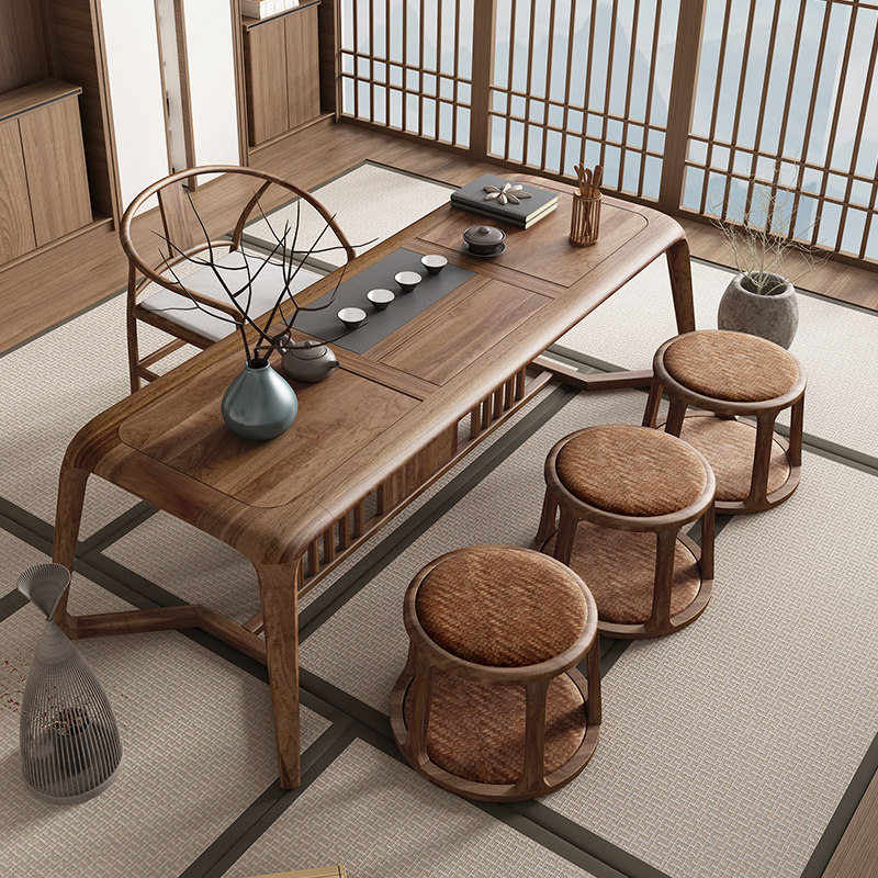 New Chinese Walnuts Wood Tea Table Modern Zen Mind Home Solid Wood Tea Table And Chairs Combined Log Kung Fu Balcony Tea Table