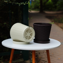 New imitation bamboo woven resin plastic flowerpot large indoor balcony potted fleshy green plant creative flowerpot