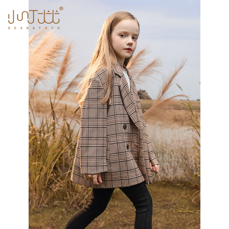 Girl Plaid Suit 2021 Spring Autumn Dress New Children Foreign Pie Coat Outline Large Child Gale European and American Wind Western-style clothes