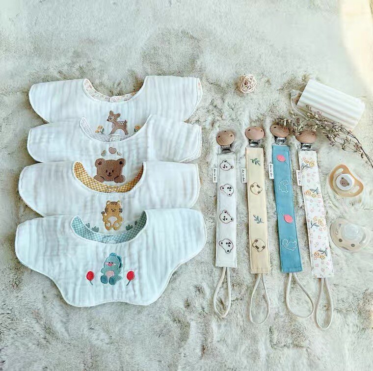 South Korea DOTTODOT baby cotton embroidered mouth towel baby double sides around boy and girl summer collar