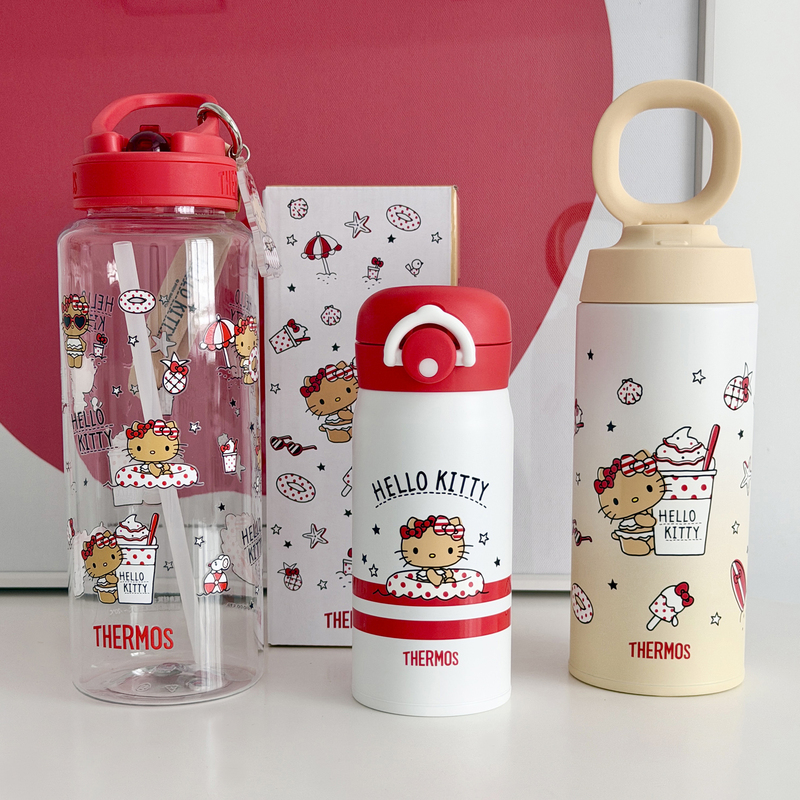 Taiwan Thermos X711 Collaboration Black Leather Kitty Portable Cold Water Bottle Hand-Held Stainless Steel Thermos Cup