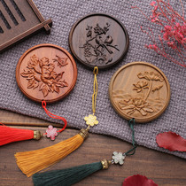 Handcrafted Finely Carved Green Sandalwood Dresser Portable Makeup Mirror Red Wood Round Sink Your Precious Treasure Pear Wood Small Mirror Subredness