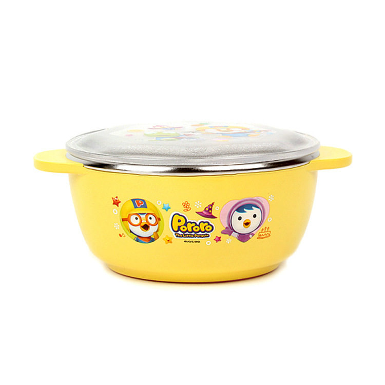 Korean Lotte Porto Pororo Pop Music Children's Rice Bowls double ear with lid Stainless Steel Sealed Bowl Insulated Lunch Box