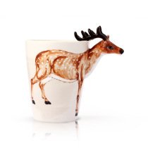 3d Solid Hand Painted Animal Styling Ceramic Cup Creative Gift Mark Cup Handmade Profiled Mug-Plum Blossom Deer