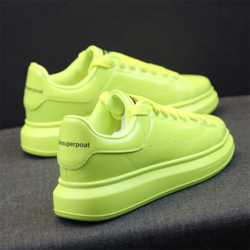 Candy-Colored White Sneakers for Men, 2021 Summer Trendy Thick-Soled Height-Increasing Patent Leather Sports Casual Fluorescent Yellow Sneakers