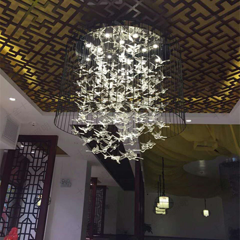 Bird-Shaped Chandelier with Butterflies and Birdcages for Living Room, Staircase, Dining Room, Hotel, Model Room, Lobby, and Clubhouse Bird-Shaped Chandelier with Butterflies and Birdcages for Living Room, Staircase, Dining Room, Hotel, Model Room, Lobby, and Clubhouse