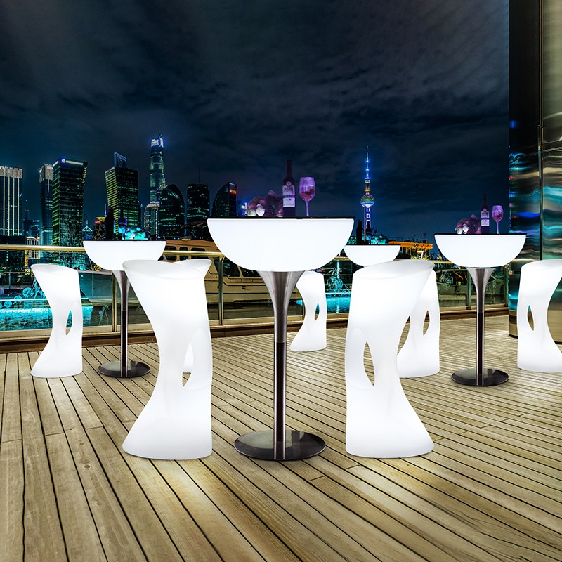 LED OUTDOOR BAR COUNTER KTV BAR CLEAR, REMOTE CONTROL CASUAL ATMOSPHERE CREATIVITY HIGH FOOT TABLE LUMINOUS SEVEN COLOR ROUND TABLE BAR CHAIR
