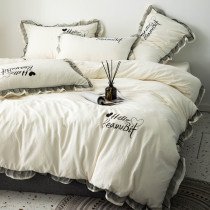 ins net red water washed cotton four pieces princess wind lace lace quilt cover bed linen single double student dormitory three sets 4