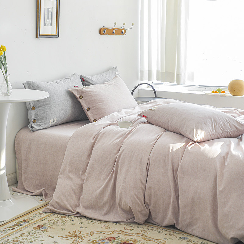 Bed four-piece set pure cotton 100 washed cotton simple bed sheet quilt cover Nordic ins style yarn-dyed colored cotton