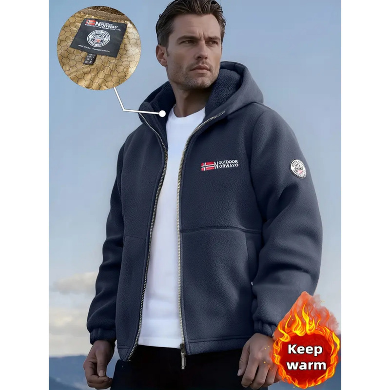 European Size Cross-Border Temu Autumn and Winter New Men's Fleece Jacket Outdoor Sports Thickened Warm Polar Fleece Zipper Jacket