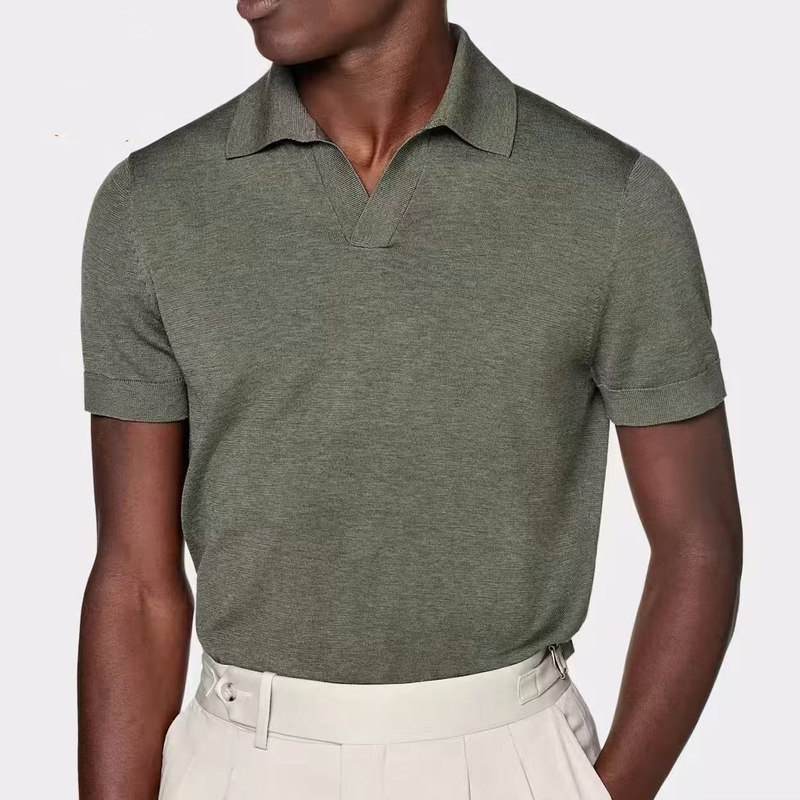 25 Spring/Summer New Arrival Polo Shirt Cotton and Silk Blend Men's Solid Color Short Sleeve Men's Knitwear T-Shirt