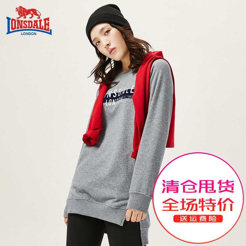 LONSDALE women's fleece sweater mid-length autumn and winter with a round neck casual Korean style trend