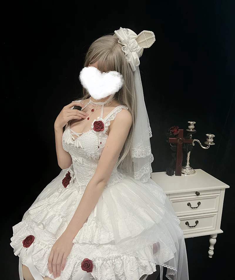Платье в стиле лоли с вытекающей кровью розы, готический Lolita, темный цветок, таблетки mandarin