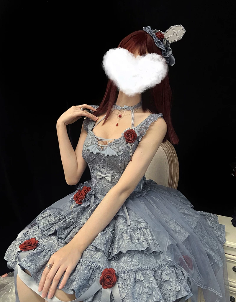 Платье в стиле лоли с вытекающей кровью розы, готический Lolita, темный цветок, таблетки mandarin