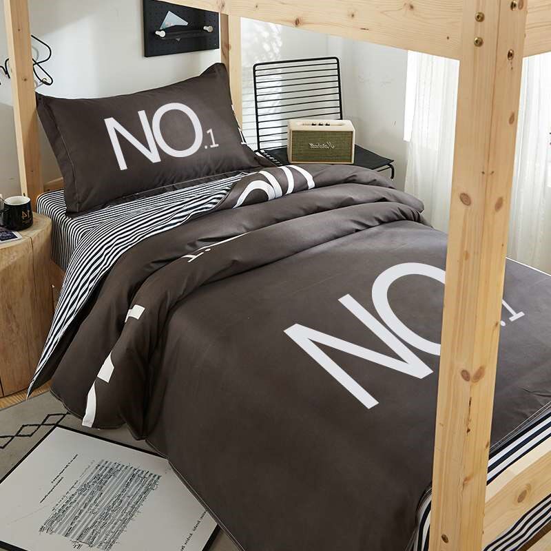 Boy one meter five bed sheets quilt cover single student dormitory three-piece set cartoon style black retro University