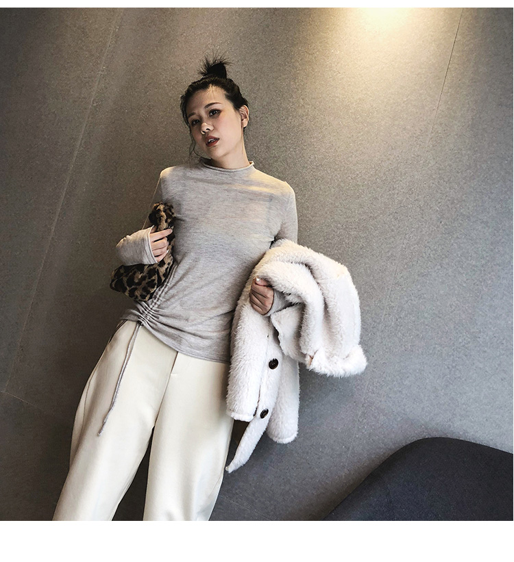 Áo len cashmere của Tencel dây rút đan áo sơ mi nữ dài tay 2018 thu đông mới áo len nửa cổ cao áo len nữ form rộng
