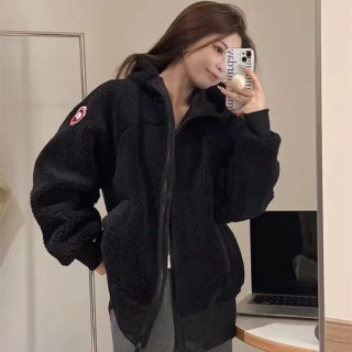 Fashionable hooded thickened lamb wool jacket 2025 autumn and winter new style women's loose warm short jacket top trendy