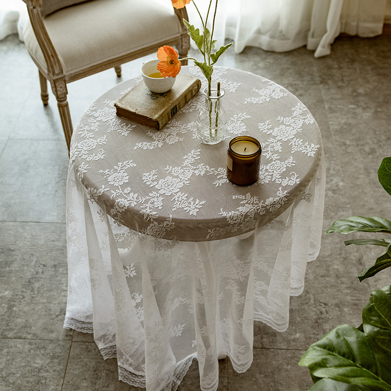 Lace tablecloth round small round table tablecloth Nordic retro white ins style tablecloth net red dessert table cover