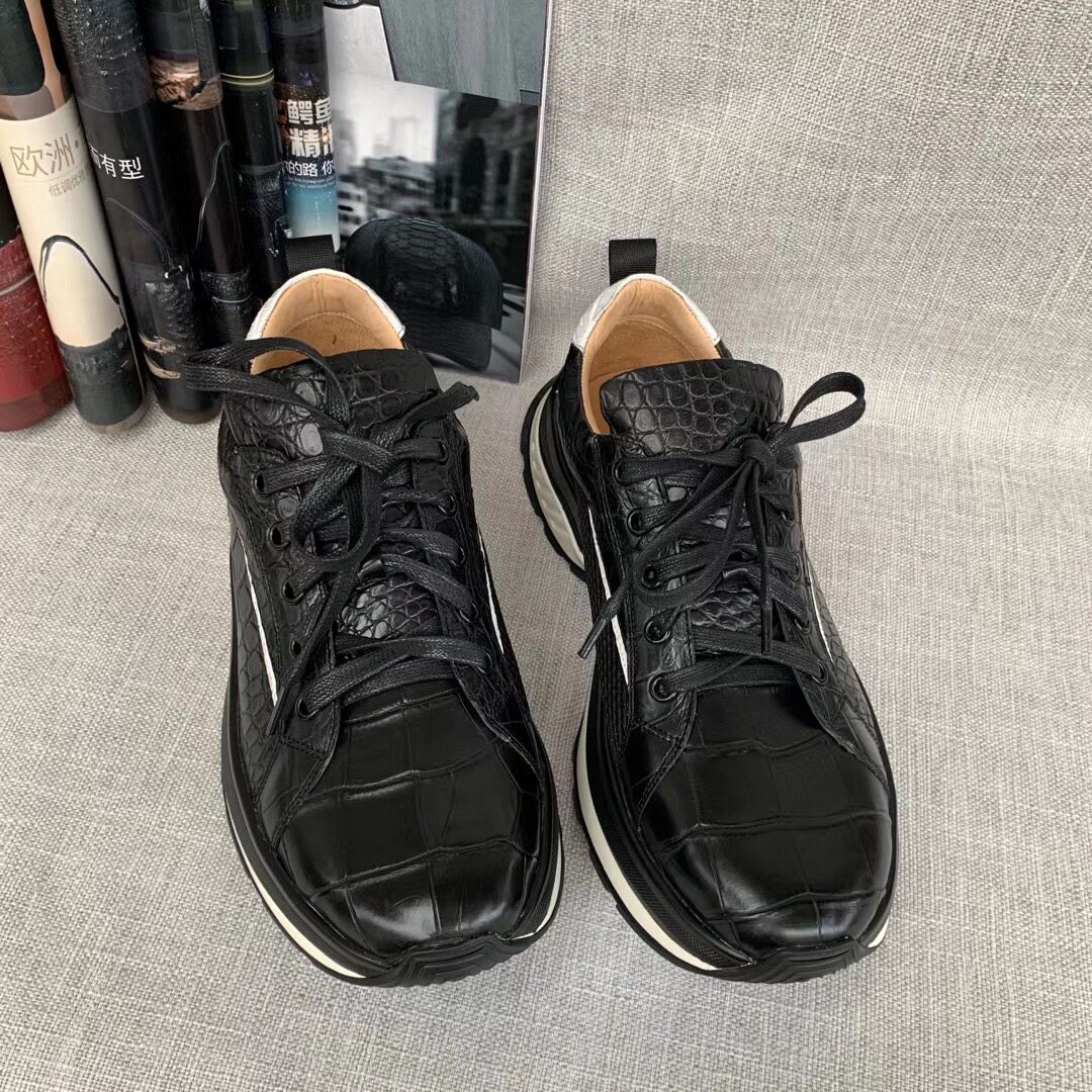 2020 Thai crocodile leather shoes men's business casual running shoes breathable belly round toe lace-up sneakers