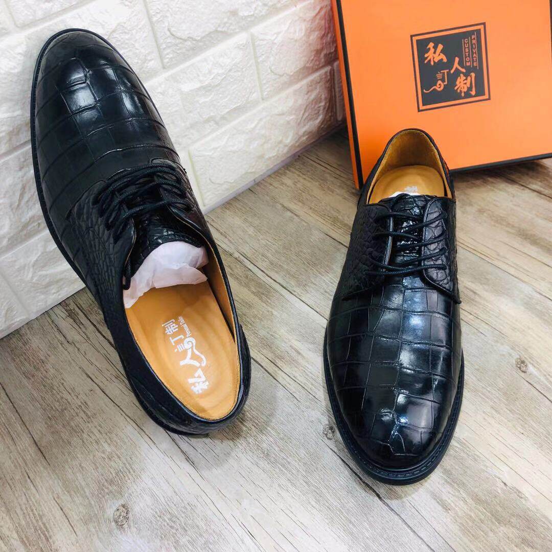 Thai crocodile leather shoes men's formal wear business low-heeled single shoes casual ultra-light pointed toe flat heel rubber soft sole handmade