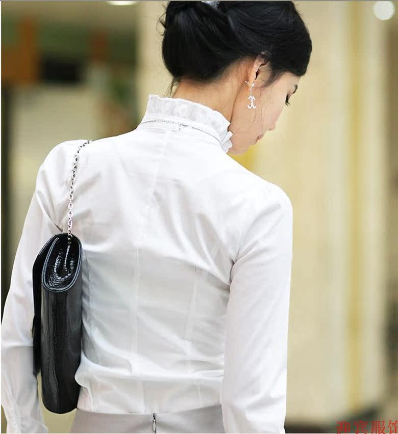 Mùa xuân 2017 mới cộng với nhung Hàn Quốc cổ áo ren đáy quần cotton áo sơ mi trắng tay dài chuyên nghiệp quần tập yoga ống rộng
