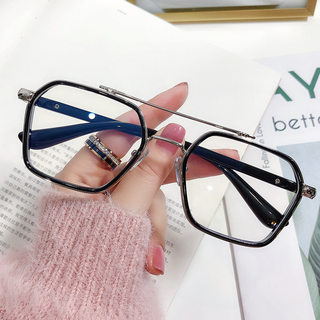 William Chan Style Glasses for Nearsighted Men, Trendy, Customizable with Prescription Lenses, Internet Celebrity Double-Bridge Square Frame, Blue Light Blocking for Women