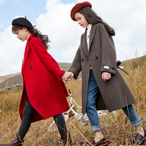 Girls double-sided woolen coat 2020 Autumn and Winter new foreign style suit collar woolen childrens woolen coat