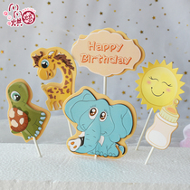 Turtle Giraffe Elephant Cake Insert Card Birthday Cake Decoration Bottle Cake Flag