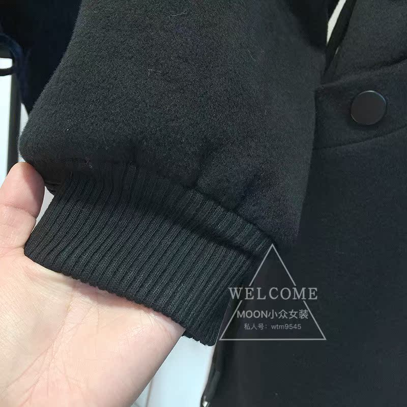 Áo khoác len nữ kiểu dáng tương phản bóng chày phiên bản Hàn Quốc mùa đông 2018 mới có dây rút ở eo áo len nữ dài áo khoác dạ ngắn nữ