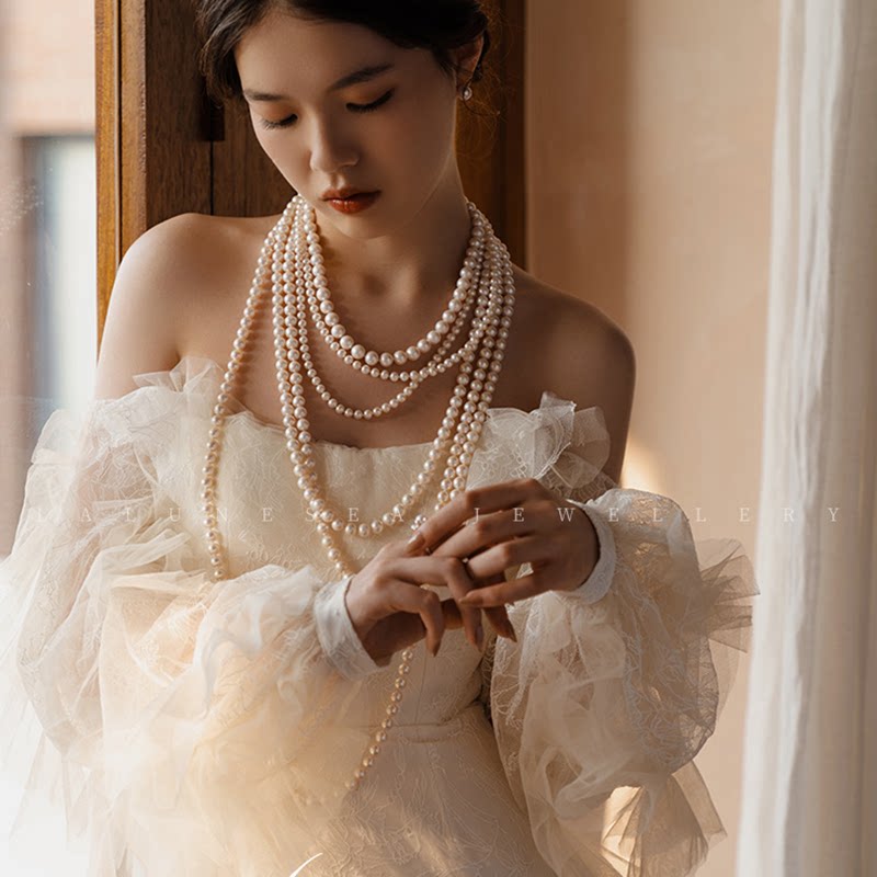 Moon is Sea-Jonghua High Dine Wedding Jewels Superior Light Extravagant Multilayer Long Pearl Necklace Auris Freshwater Pearl Necklace