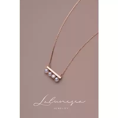 The moon is the sea 18k rose gold Three Pearls Diamond Balance Necklace S-class aurora Freshwater
