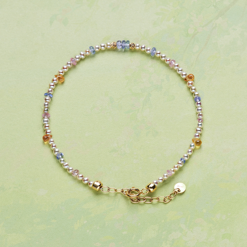 The Moon Is the Sea • Mint Frosting Aurora Freshwater Baby Pearl Colorful Sapphire Adjustable Bracelet