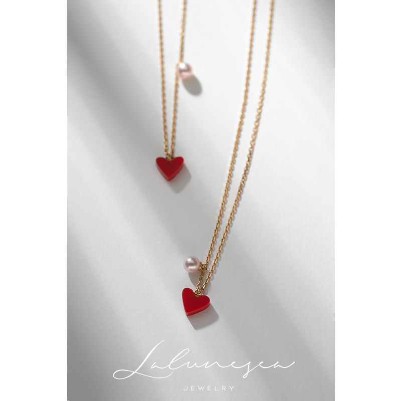 Moon Is Sea Moon Light Sand 520 Gift Exclusive Favorite Little Loving Little Red Heart Necklace Pearl Necklace