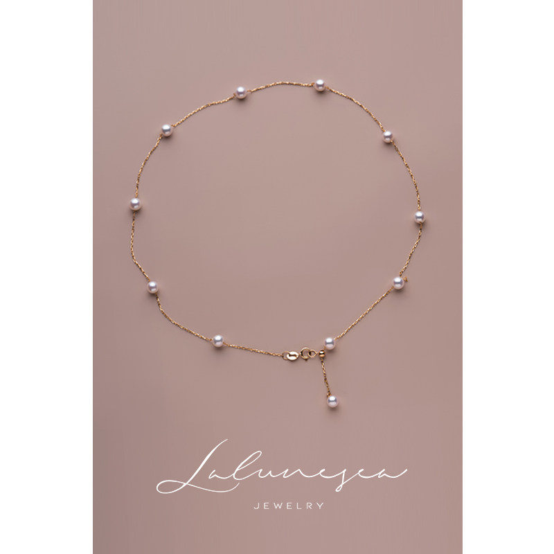 Moon is Sea Classic 18K Golden Full Star Pearl necklace Extremely Light Pearl Necklace adjustable