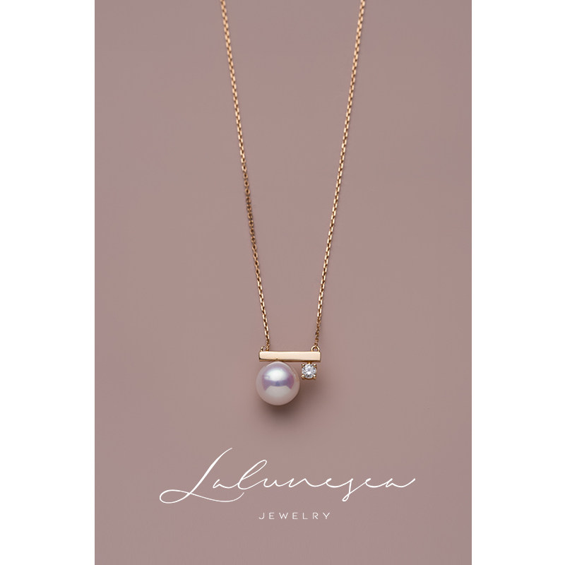 Moon Is Sea -18k Platinum Gold S Grade Extreme Light Freshwater Pearl OL Fashion Single Beads Diamonds Balance Necklace